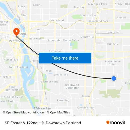 SE Foster & 122nd to Downtown Portland map
