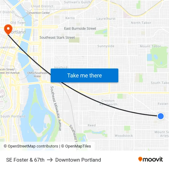 SE Foster & 67th to Downtown Portland map