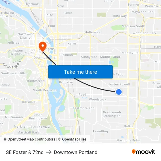 SE Foster & 72nd to Downtown Portland map