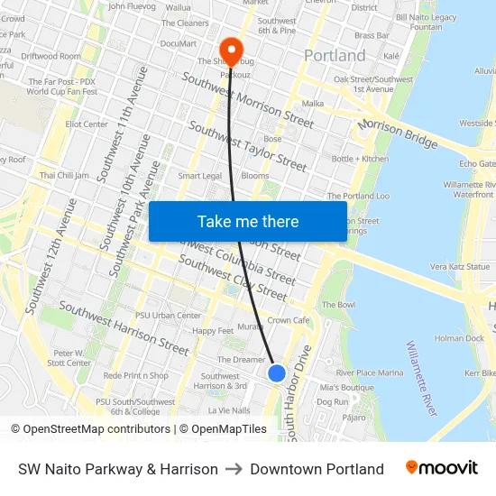 SW Naito Parkway & Harrison to Downtown Portland map