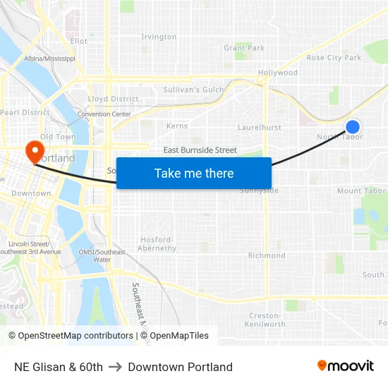 NE Glisan & 60th to Downtown Portland map