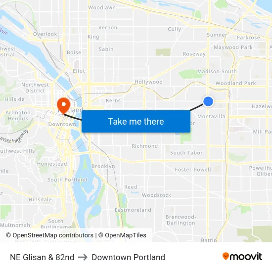 NE Glisan & 82nd to Downtown Portland map