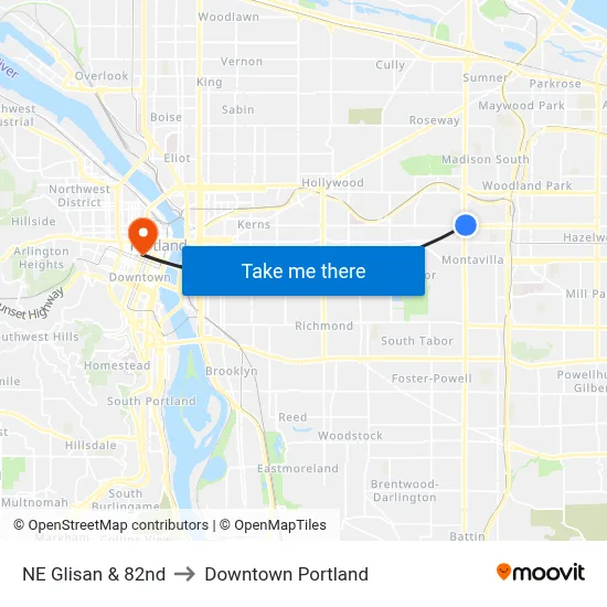 NE Glisan & 82nd to Downtown Portland map