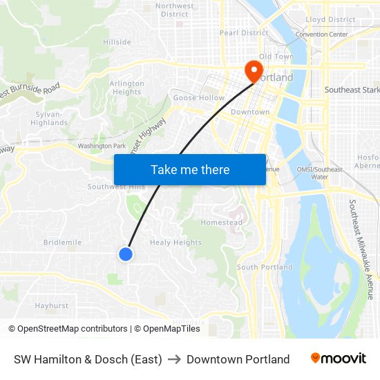 SW Hamilton & Dosch (East) to Downtown Portland map