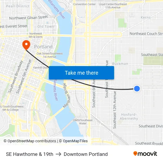 SE Hawthorne & 19th to Downtown Portland map
