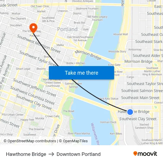 Hawthorne Bridge to Downtown Portland map