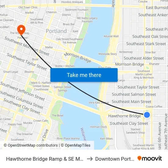 Hawthorne Bridge Ramp & SE M L King to Downtown Portland map