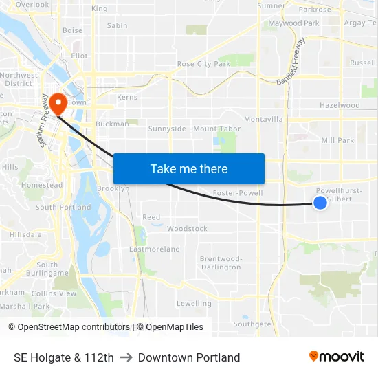 SE Holgate & 112th to Downtown Portland map