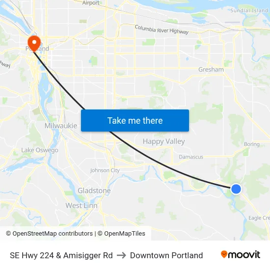SE Hwy 224 & Amisigger Rd to Downtown Portland map