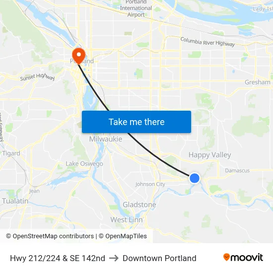 Hwy 212/224 & SE 142nd to Downtown Portland map