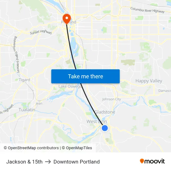 Jackson & 15th to Downtown Portland map
