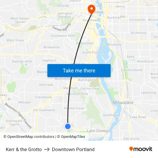 Kerr & the Grotto to Downtown Portland map