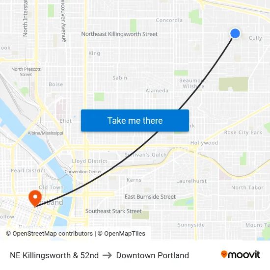 NE Killingsworth & 52nd to Downtown Portland map