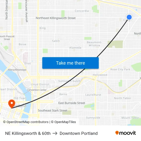 NE Killingsworth & 60th to Downtown Portland map