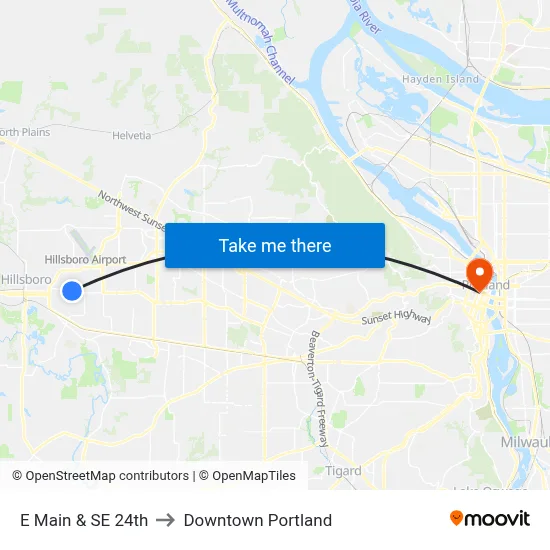 E Main & SE 24th to Downtown Portland map