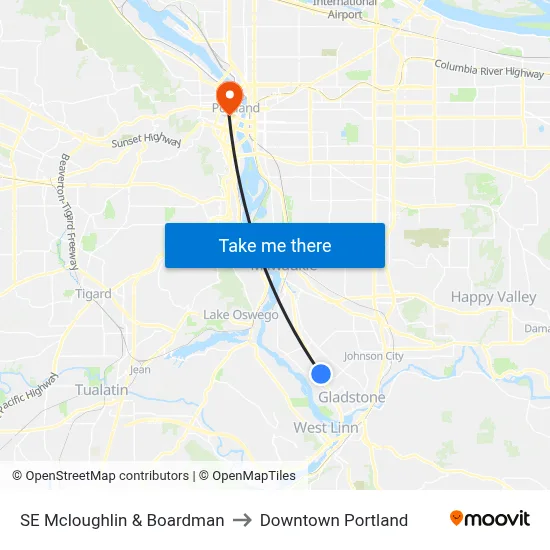 SE Mcloughlin & Boardman to Downtown Portland map