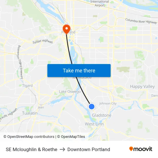 SE Mcloughlin & Roethe to Downtown Portland map