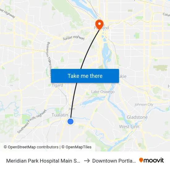 Meridian Park Hospital Main Stop to Downtown Portland map