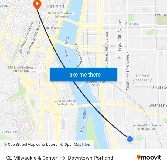SE Milwaukie & Center to Downtown Portland map
