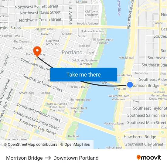 Morrison Bridge to Downtown Portland map