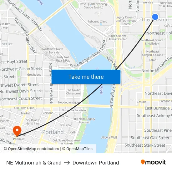 NE Multnomah & Grand to Downtown Portland map