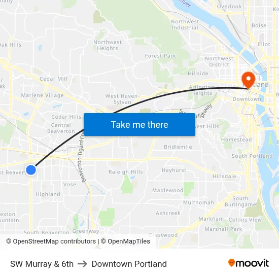 SW Murray & 6th to Downtown Portland map