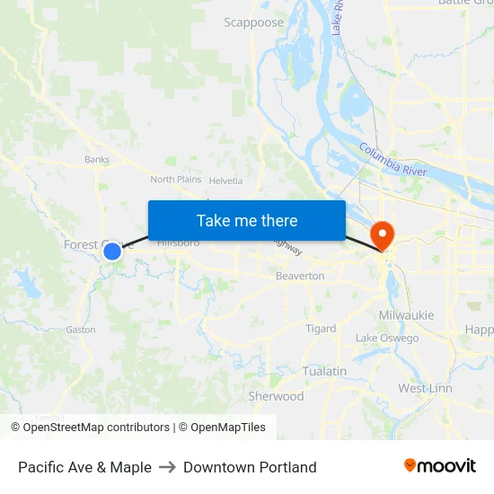 Pacific Ave & Maple to Downtown Portland map