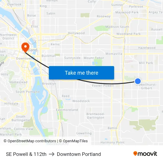 SE Powell & 112th to Downtown Portland map
