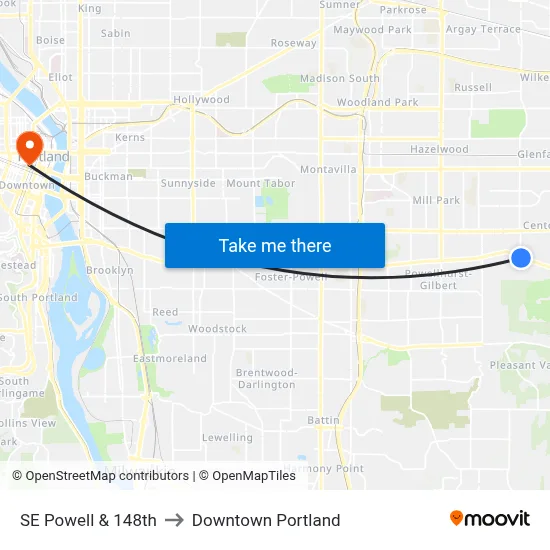SE Powell & 148th to Downtown Portland map