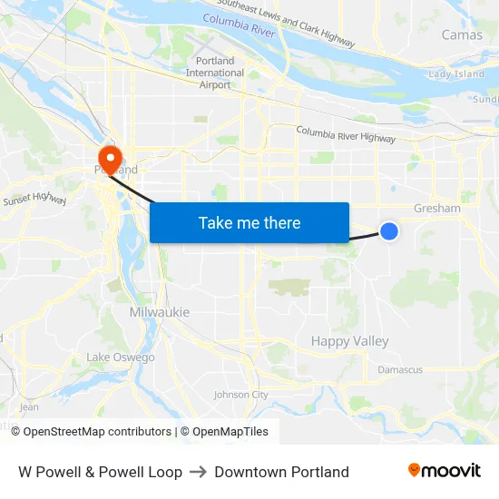 W Powell & Powell Loop to Downtown Portland map