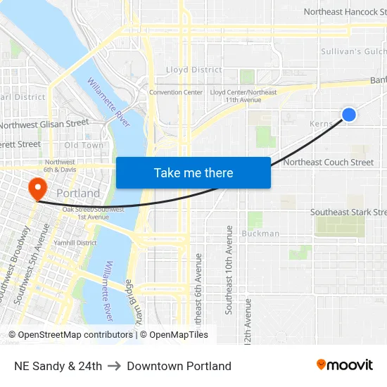 NE Sandy & 24th to Downtown Portland map