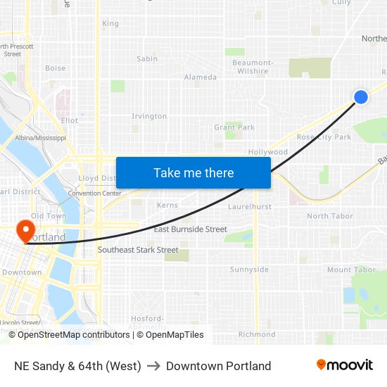 NE Sandy & 64th (West) to Downtown Portland map