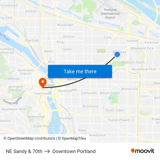 NE Sandy & 70th to Downtown Portland map
