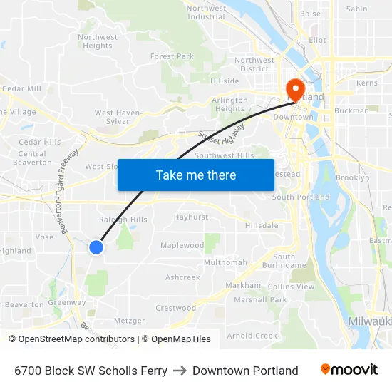 6700 Block SW Scholls Ferry to Downtown Portland map