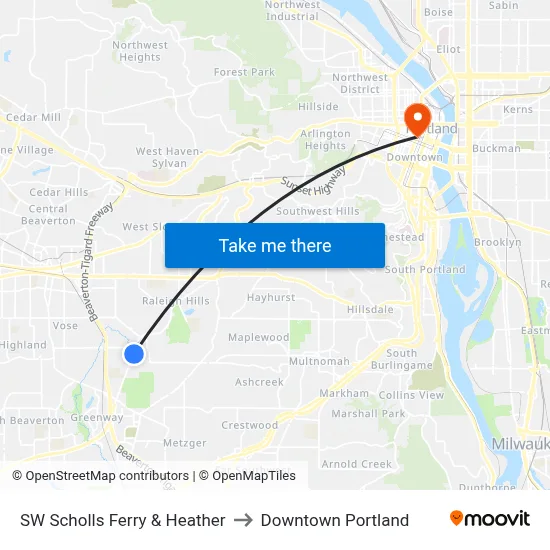 SW Scholls Ferry & Heather to Downtown Portland map