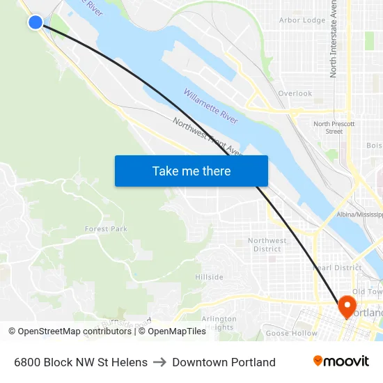 6800 Block NW St Helens to Downtown Portland map