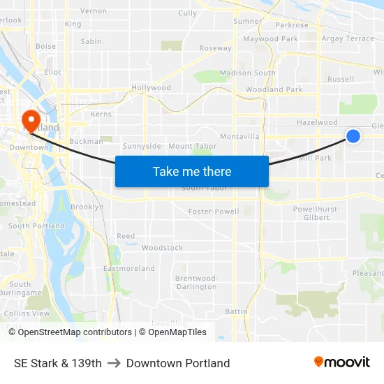 SE Stark & 139th to Downtown Portland map