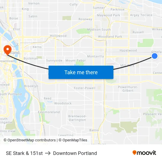 SE Stark & 151st to Downtown Portland map