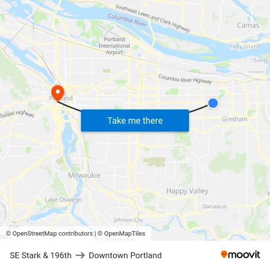 SE Stark & 196th to Downtown Portland map