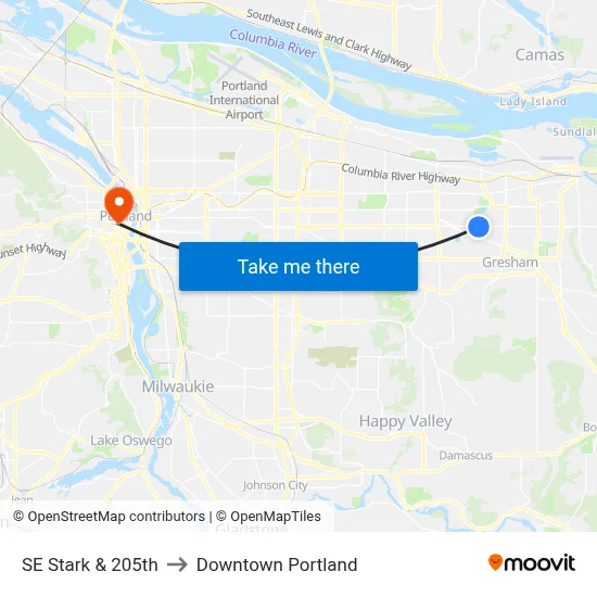 SE Stark & 205th to Downtown Portland map