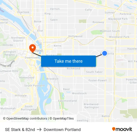 SE Stark & 82nd to Downtown Portland map
