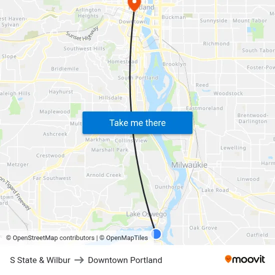 S State & Wilbur to Downtown Portland map