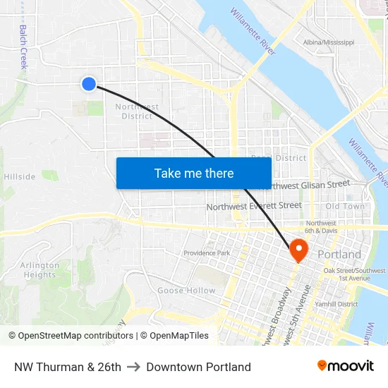 NW Thurman & 26th to Downtown Portland map