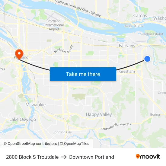 2800 Block S Troutdale to Downtown Portland map