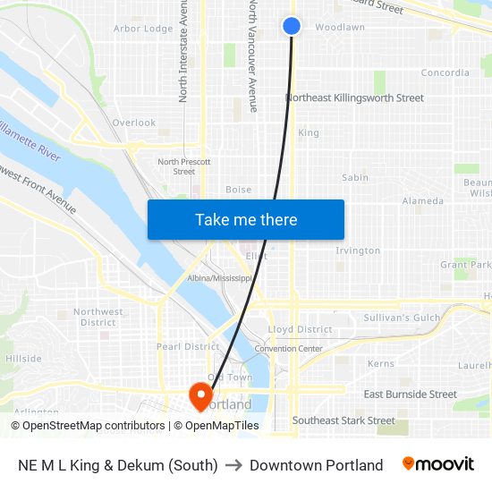 NE M L King & Dekum (South) to Downtown Portland map