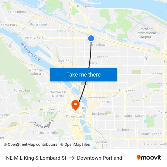 NE M L King & Lombard St to Downtown Portland map