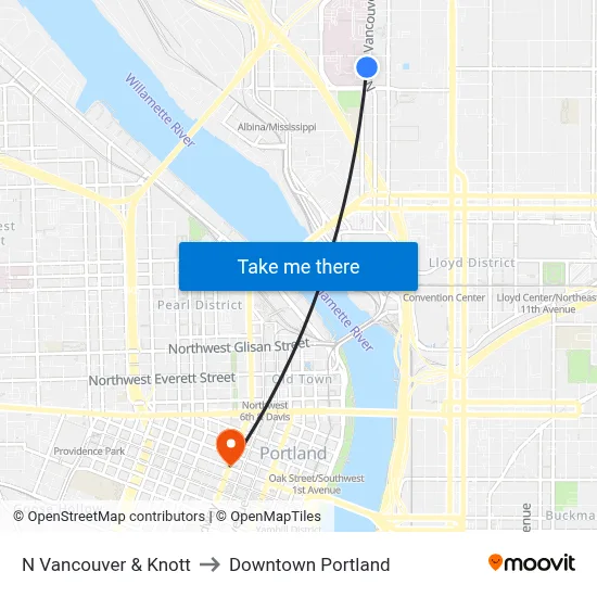 N Vancouver & Knott to Downtown Portland map