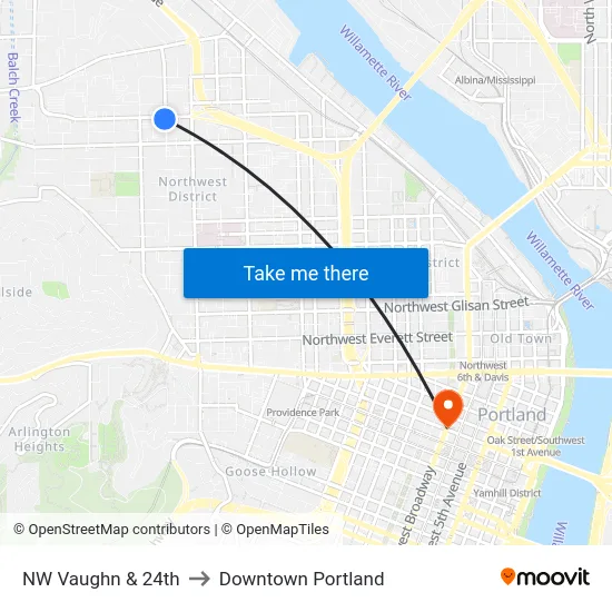 NW Vaughn & 24th to Downtown Portland map