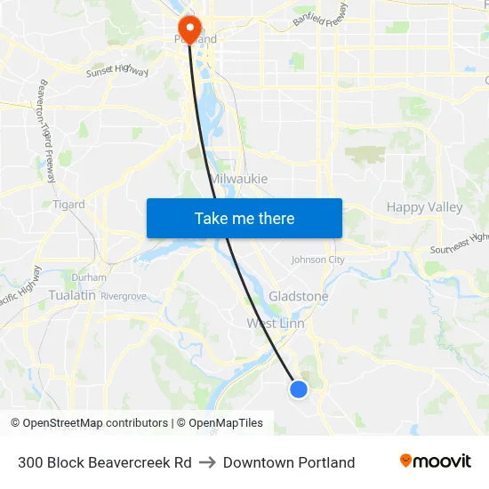 300 Block Beavercreek Rd to Downtown Portland map