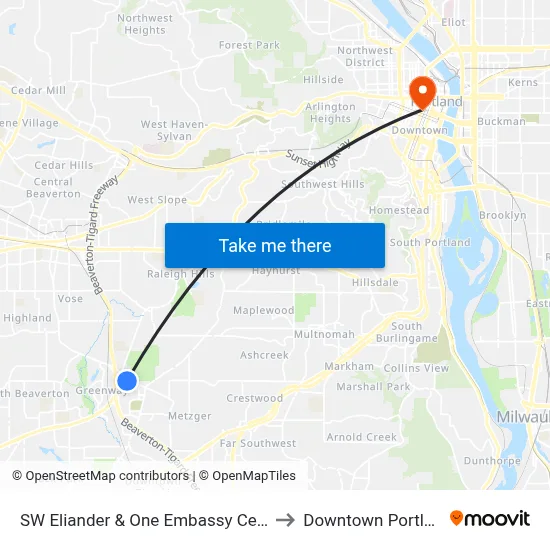SW Eliander & One Embassy Centre to Downtown Portland map